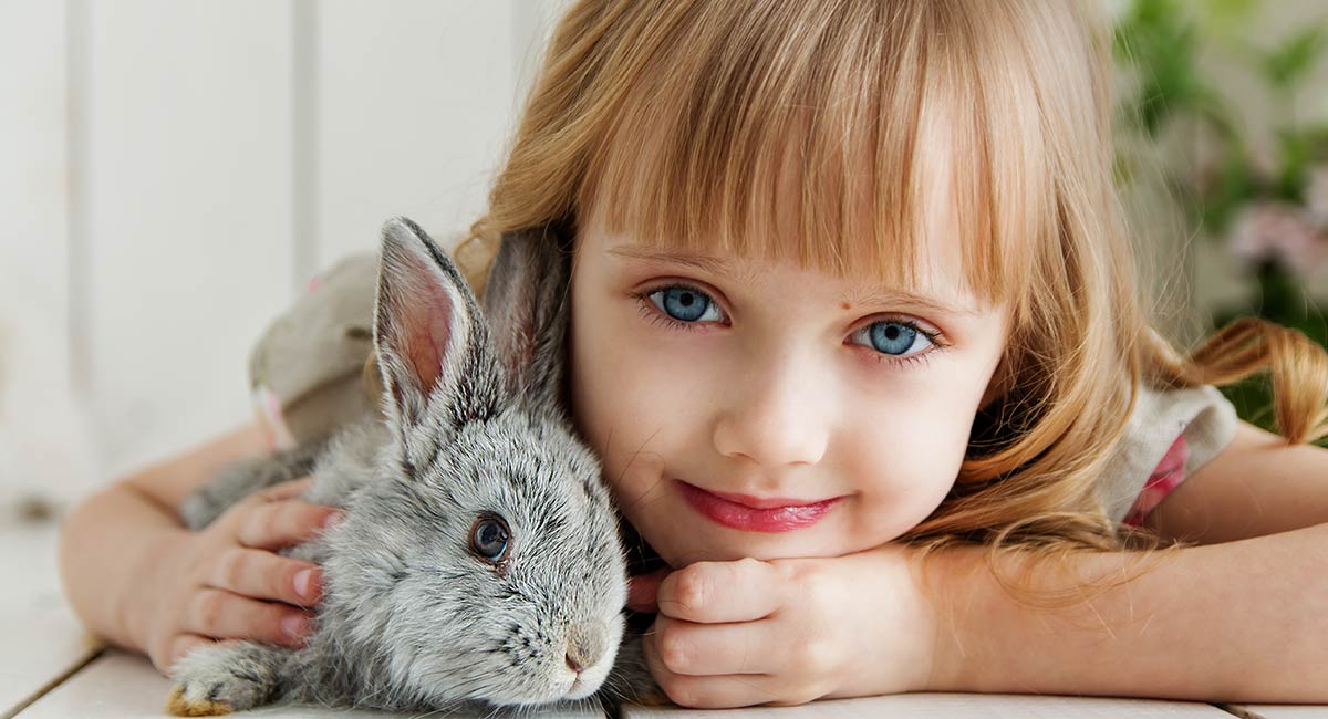 Image of child with pet rabbit